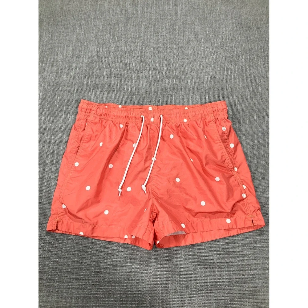 HM Mens Coral Pink Polka Dot Swim Trunks Mesh Lined Shorts Large